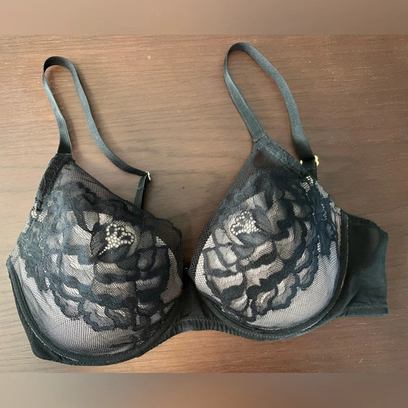Natori black underwire bra. Lace overlay. Size 32DD. - Picture 1 of 5